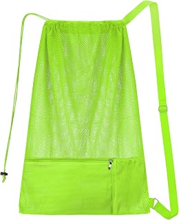 NATURAL STYLE XL Large Mesh Drawstring Beach Gym Bag - 26x18 Inch Ventilated Swim Sports Gear Storage with Pockets