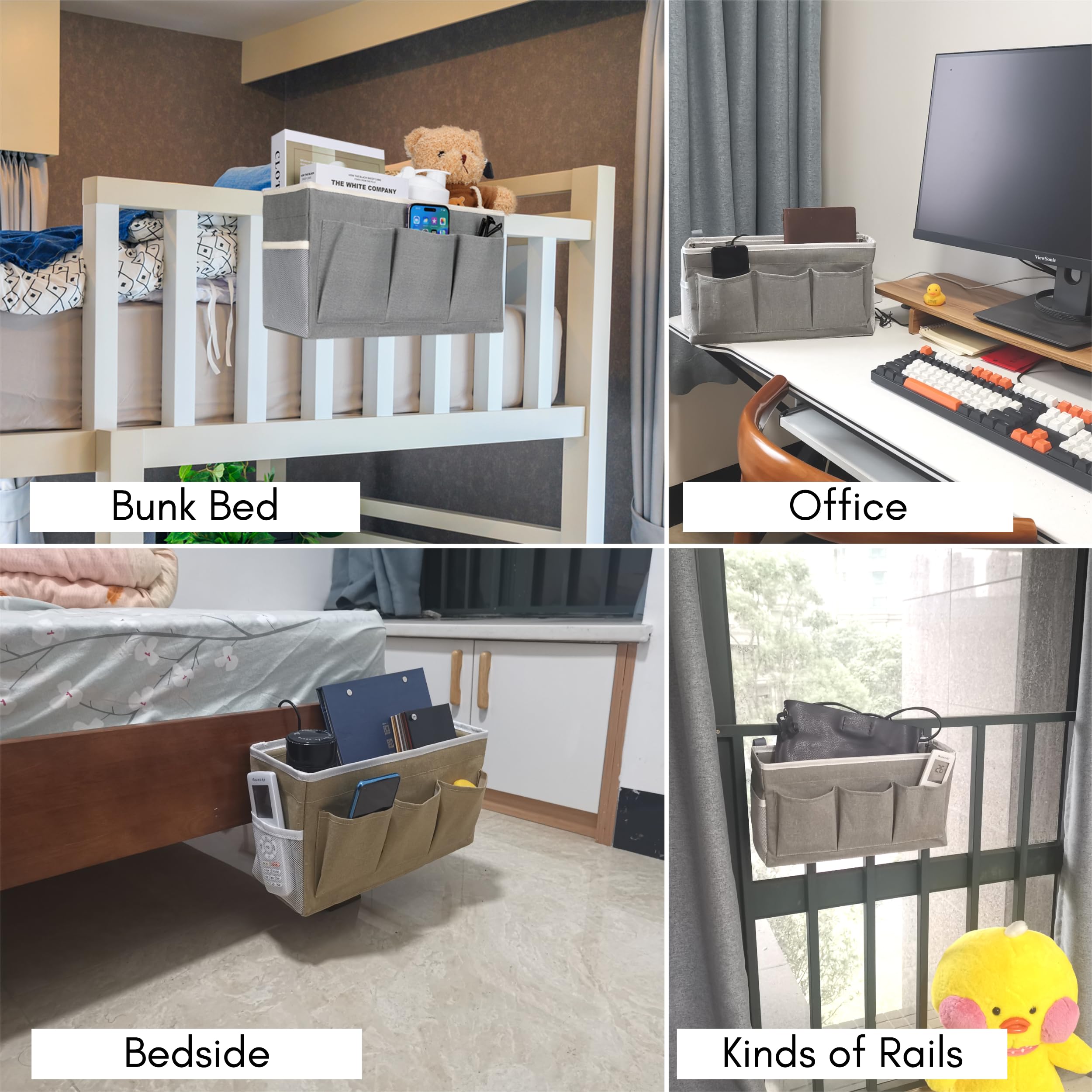 Kanrichu 3 grandi organizer da appendere alla parete, in tessuto di lino, con tasche, impermeabili, per cucina, camera da letto, ufficio, camper (grigio, 3 pezzi)
