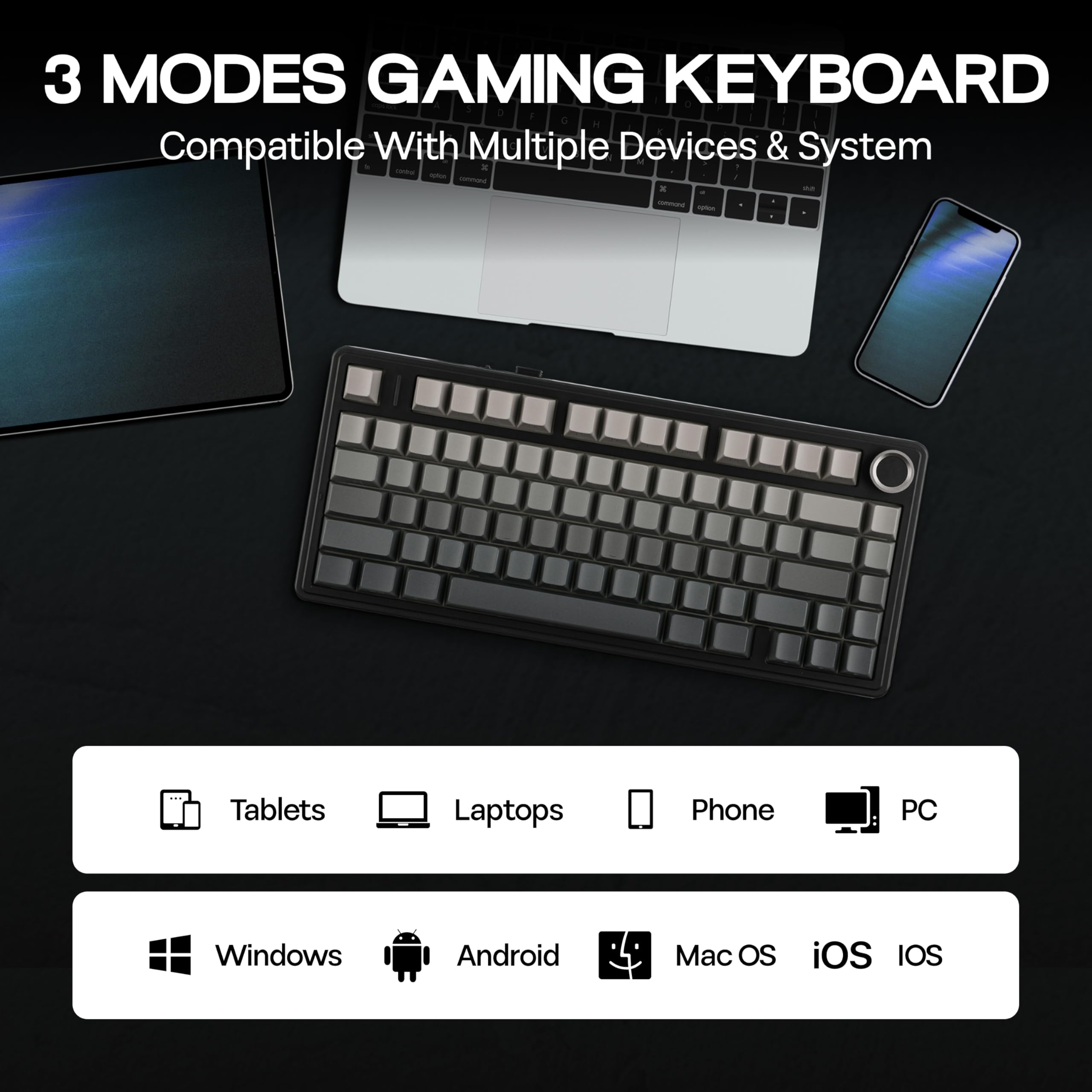 MechLands Aula F75 PRO - Teclado gaming inalámbrico 75%, teclado mecánico personalizado con montura Gasket y acolchado de cinco capas, Bluetooth/2.4GHz/USB-C, intercambiable en caliente, perilla, RGB