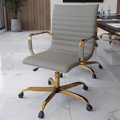 Miniatura 23 de LeisureMod Harris Silla de oficina con almohadilla suave, silla ejecutiva de piel sintética con base de acero dorado, altura ajustable, bloqueo de