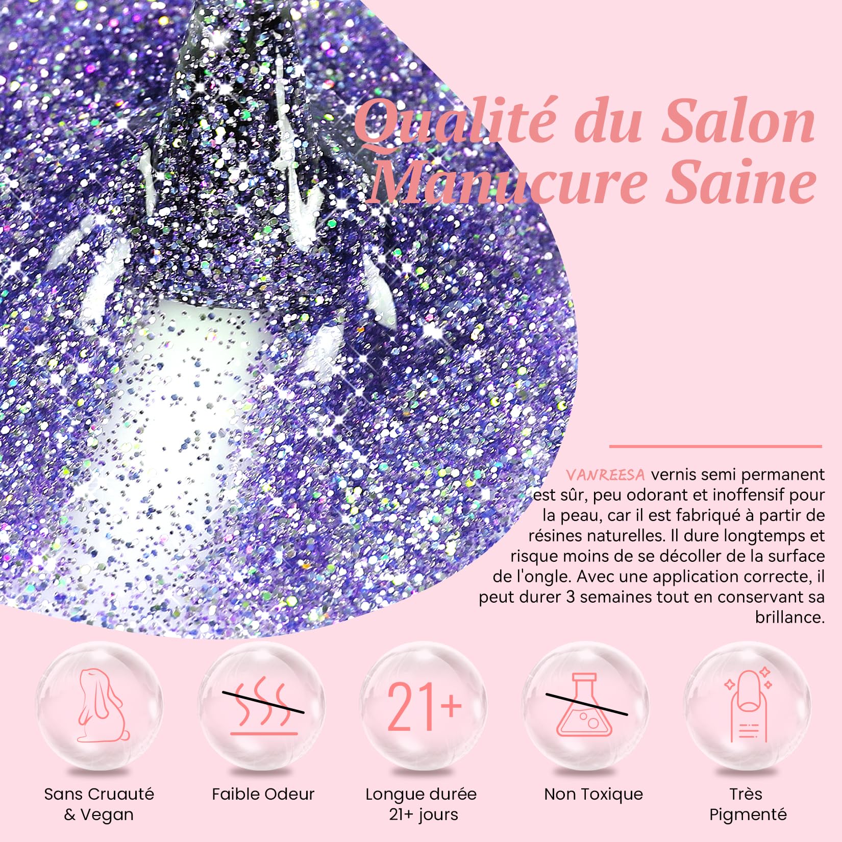 VANREESA 50 Pièces Vernis Semi Permanent, 45 Couleurs Vernis Gel U V Semi Permanent avec Base Coat et 4 Top Coats Brillant Mat Pailleté, Vernis à Ongles Noir Blanc Rouge, pour Manucure DIY à Domicile