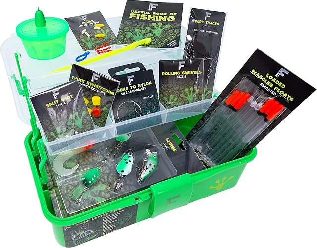 FLADEN Fishing - Junior River Loaded Coarse Terminal Tackle Box Set - Ideal Bits and Pieces Starter Accessory Set For Kids - PINK or GREEN 2 Tray Cantilever Box Pack - 28cm x 17cm x 13cm