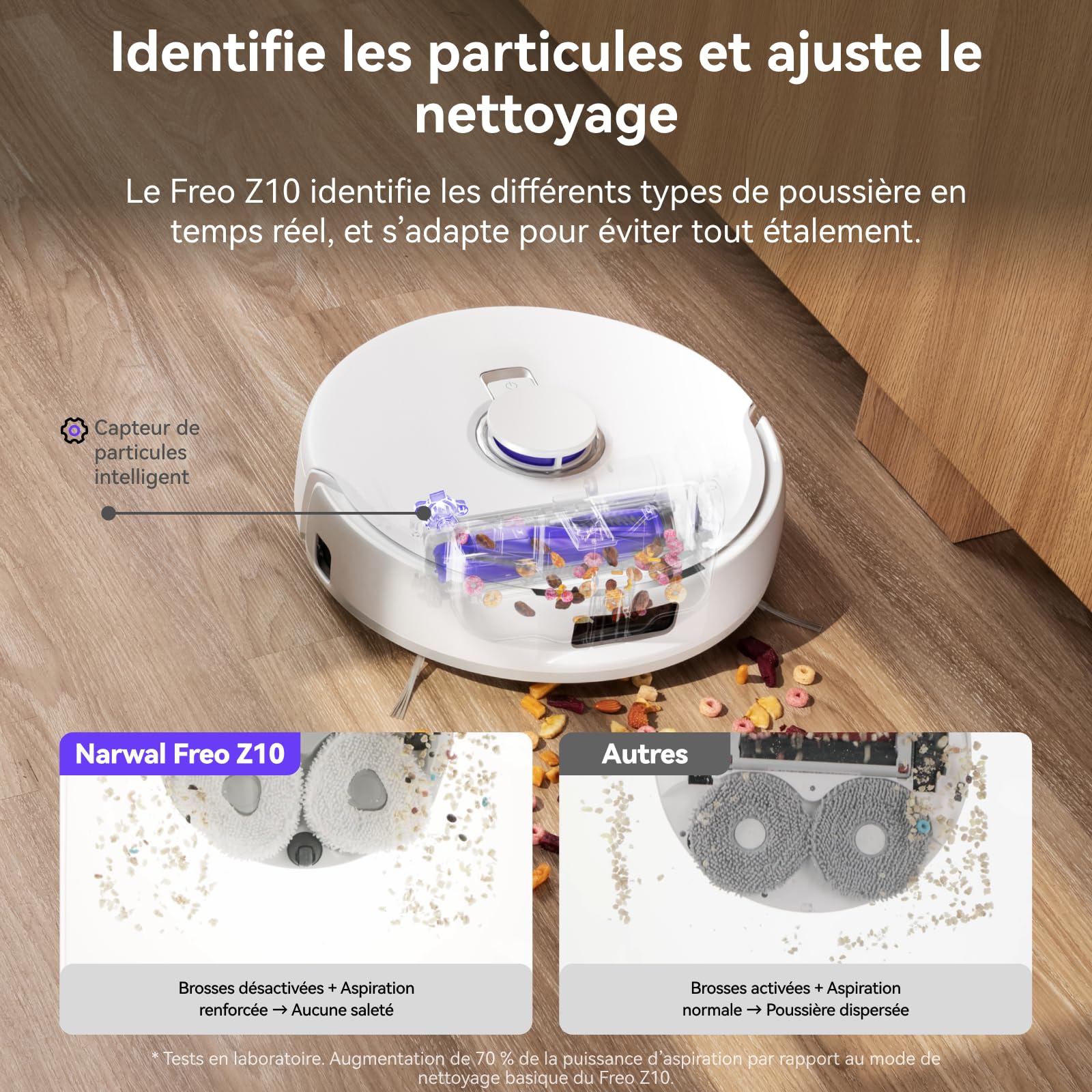 NARWAL Freo Z10 Robot Aspirateur et Laveur avec Système Anti-Enchevêtrement, 15000 Pa, Base Autonome, Nettoyage à 75°C, Séchage Automatique, Évitage Intelligent, pour Poils d'animaux et Cheveux Longs