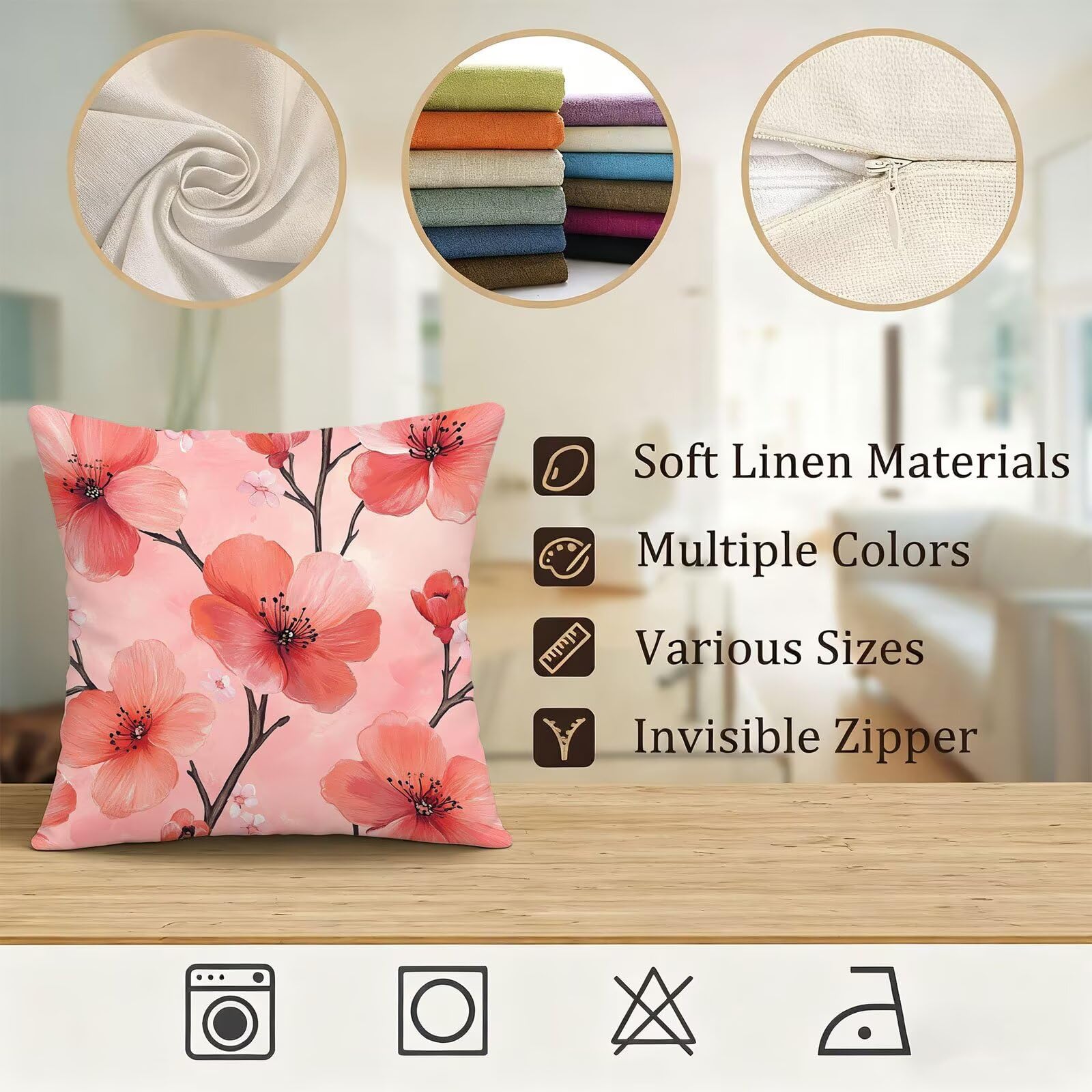 Rose Housse Coussin 60x60 Fleur Taie Oreiller 60x60 Lot de 4 Super Doux Protege Oreiller 60 x 60 Decoration Automne Taie D'oreiller Carrées Coussin Canape, pour Maison Chambre Canapé Chaise E - 943