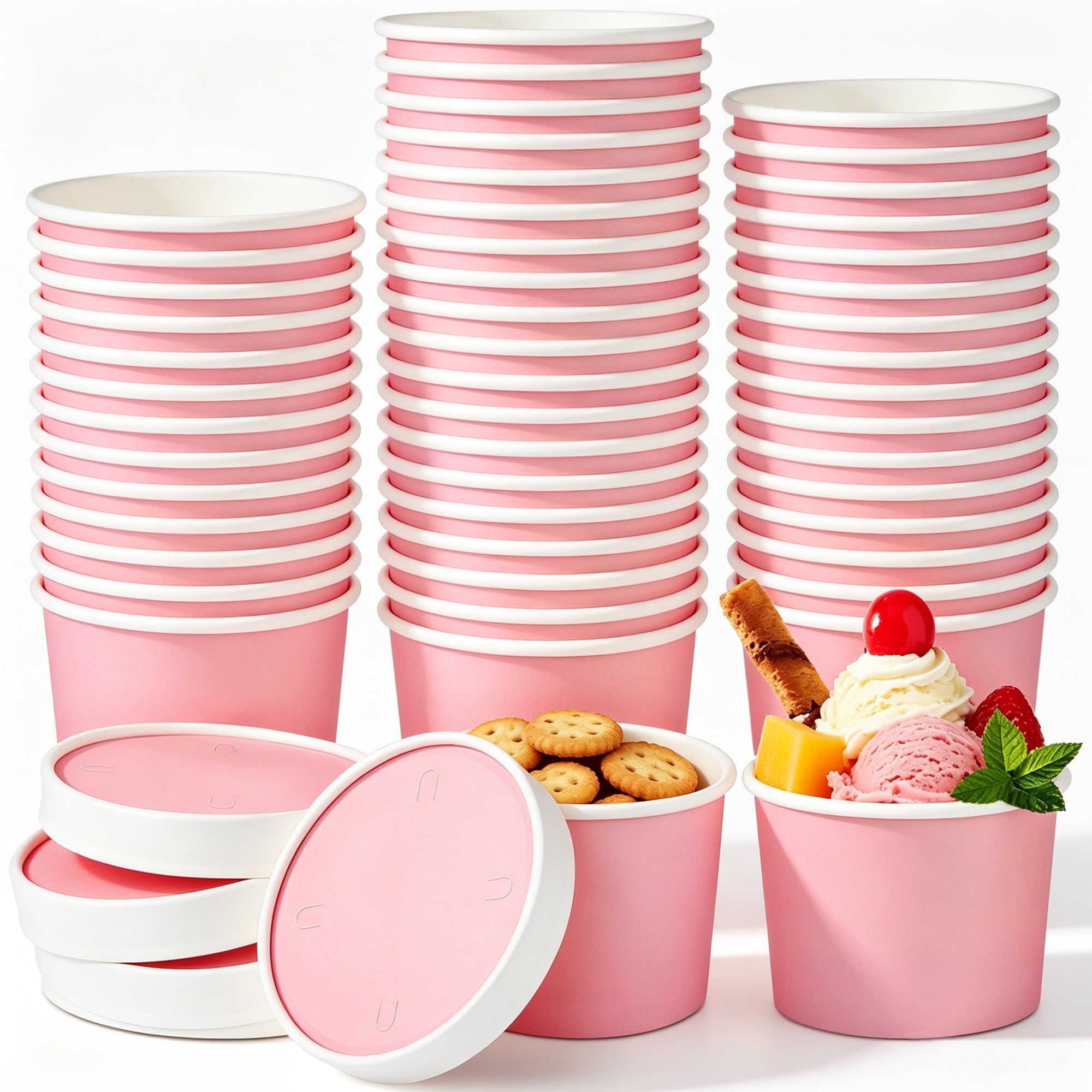 Bol à soupe jetable rose de 237 ml avec couvercle hermétique empilable et rigide