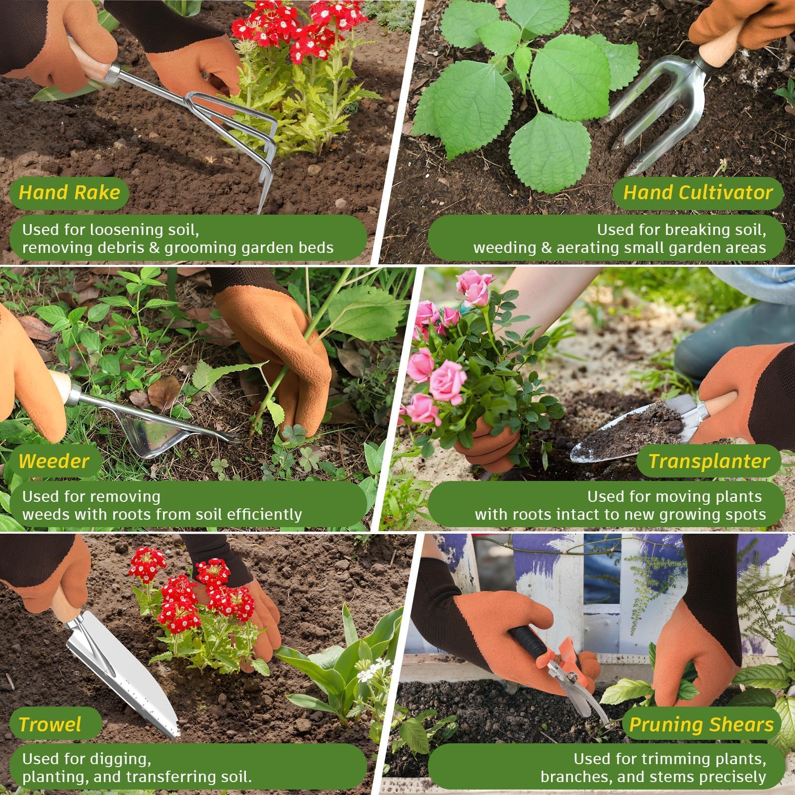 22Pcs Garden Tools Set for Women,Heavy Duty Hand Tool Kit,Gifts for Mothers Day Mom Beginner Gardening Essentials with Large Tote Bag/Repotting Mat/Trowel/Rake/Pruner/Gloves/Plant Tags-: Black
