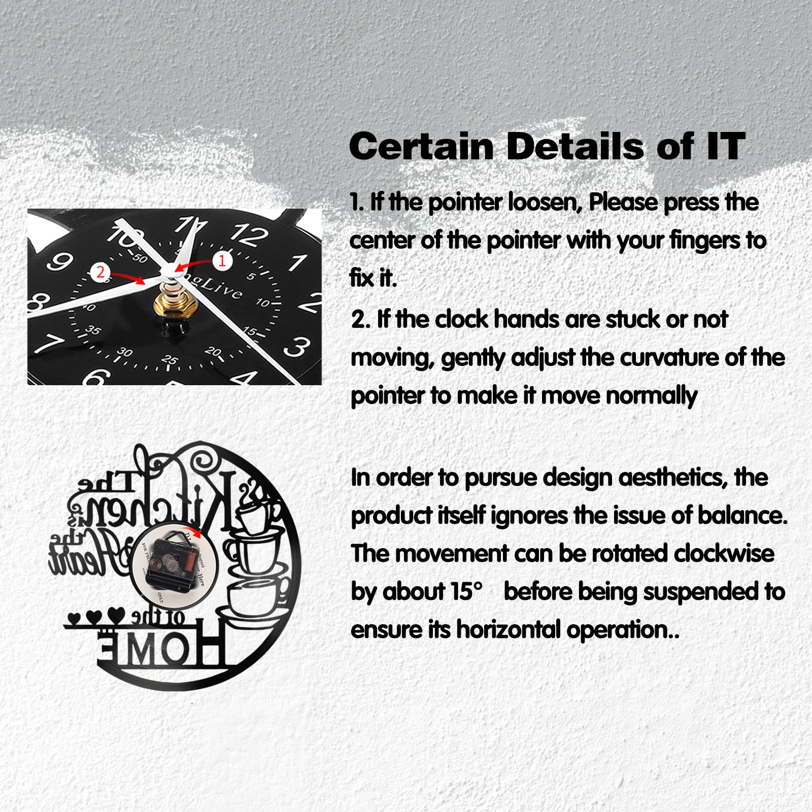 12 Inch Kitchen Vinyl Record Wall Clock, Kitchen Heat Home Theme Wall Clock, Coffee Bar Decor, Coffee Wall Decor for Office Living Room, for Women Wives, Black