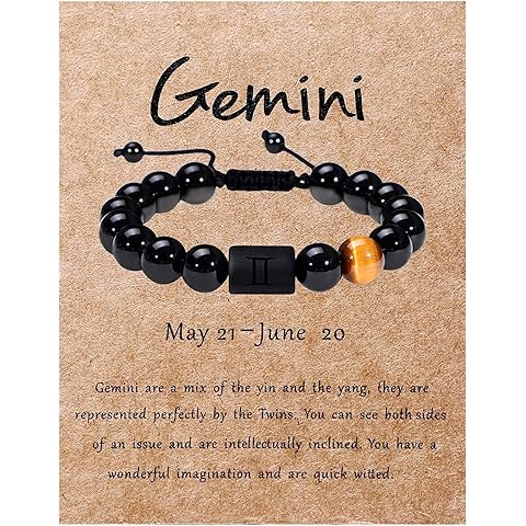 SUMMER LOVE Father's Day Gifts Zodiac Bracelet for Men Women 10mm Natural Black Onyx Stone Star Sign Constellation Beaded Protection Bracelet