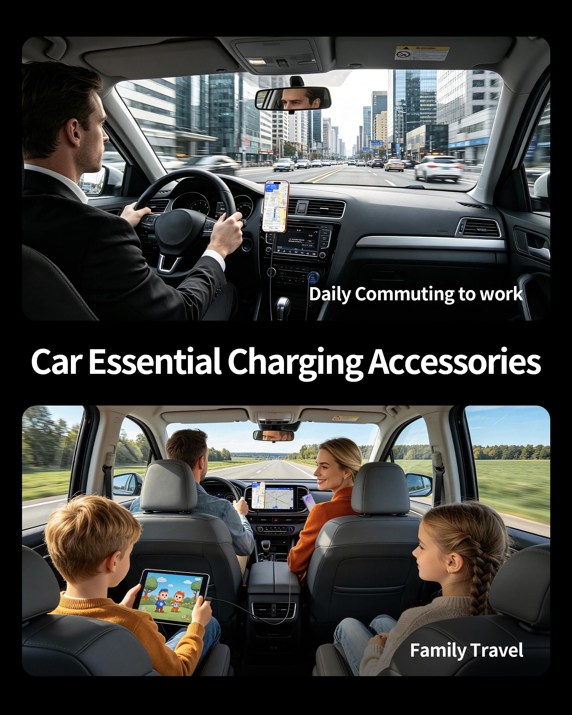 WODENTA Cargador de coche para iPhone 15/16 Pro Max, 67 W, 3 puertos, cargador rápido USB C, adaptador de encendedor de cigarrillos con cable USB C a C de 3 pies para iPhone 15/16/Pro Max/Plus/16e