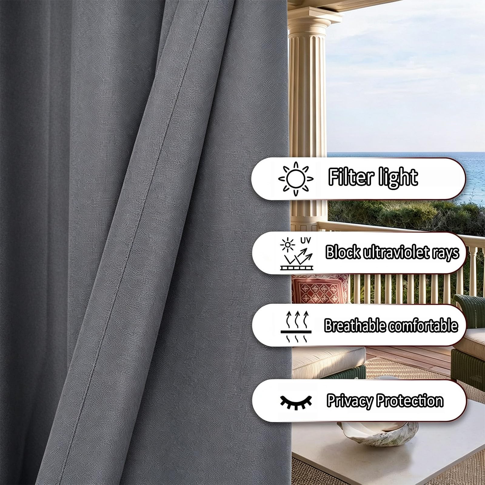 Tenda da Esterno 160 x 210 cm Oscurante Termico, Impermeabile, Protezione Dai Raggi Uv, con Occhielli Tende da Sole per Balconi per Giardino, Balcone, Grigio Scuro