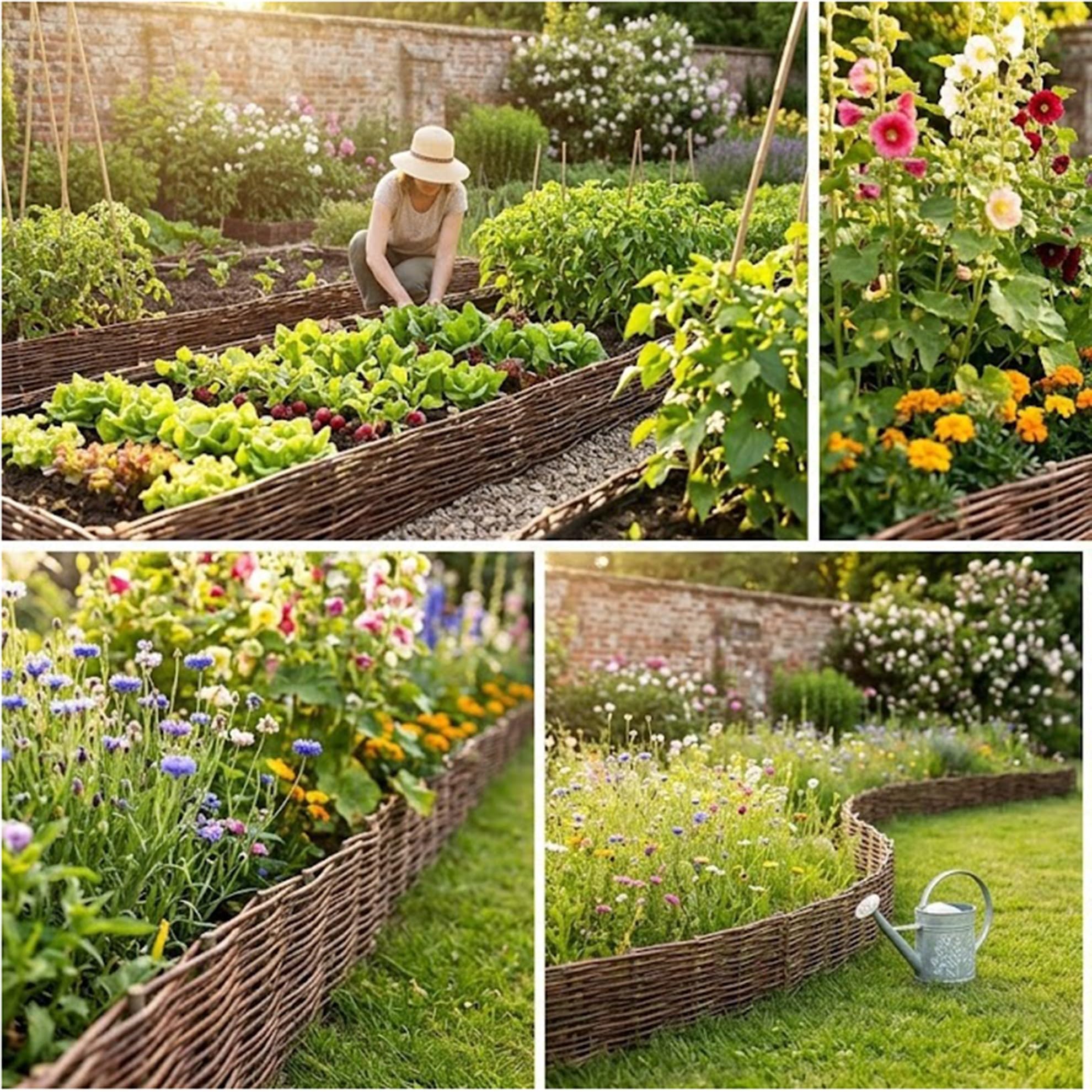 Creative Cooper Lot de 5 clôtures de jardin en osier fabriquées à la main - Bordure de jardin et bordure de plantes en saule naturel imprégné - 20 x 120 cm