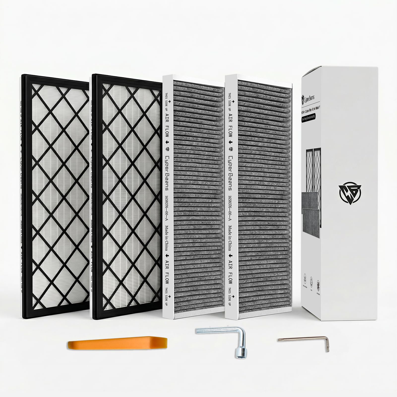 CYBERBEANS für Tesla Model Y HEPA + Aktivkohlefiltersatz, Ersatz für die Klimaanlage mit Aktivkohle 2020-2025, 2026, Juniper Zubehör (4er-Pack)