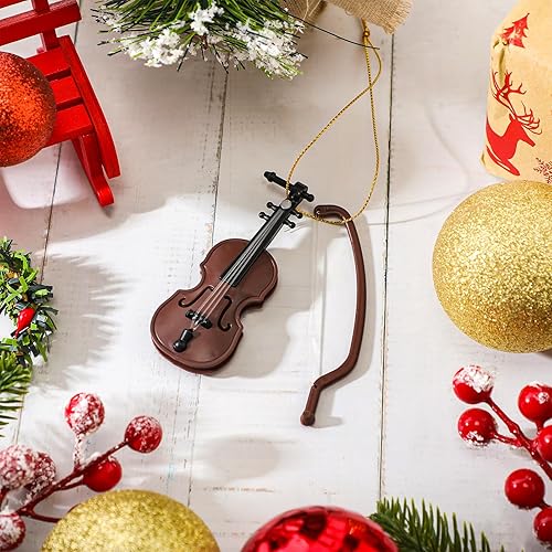 Miniatura 3 de Poen Mini adorno de violín para árbol de Navidad, decoración colgante de Navidad, adornos de instrumentos musicales, decoración de violín pequeño,