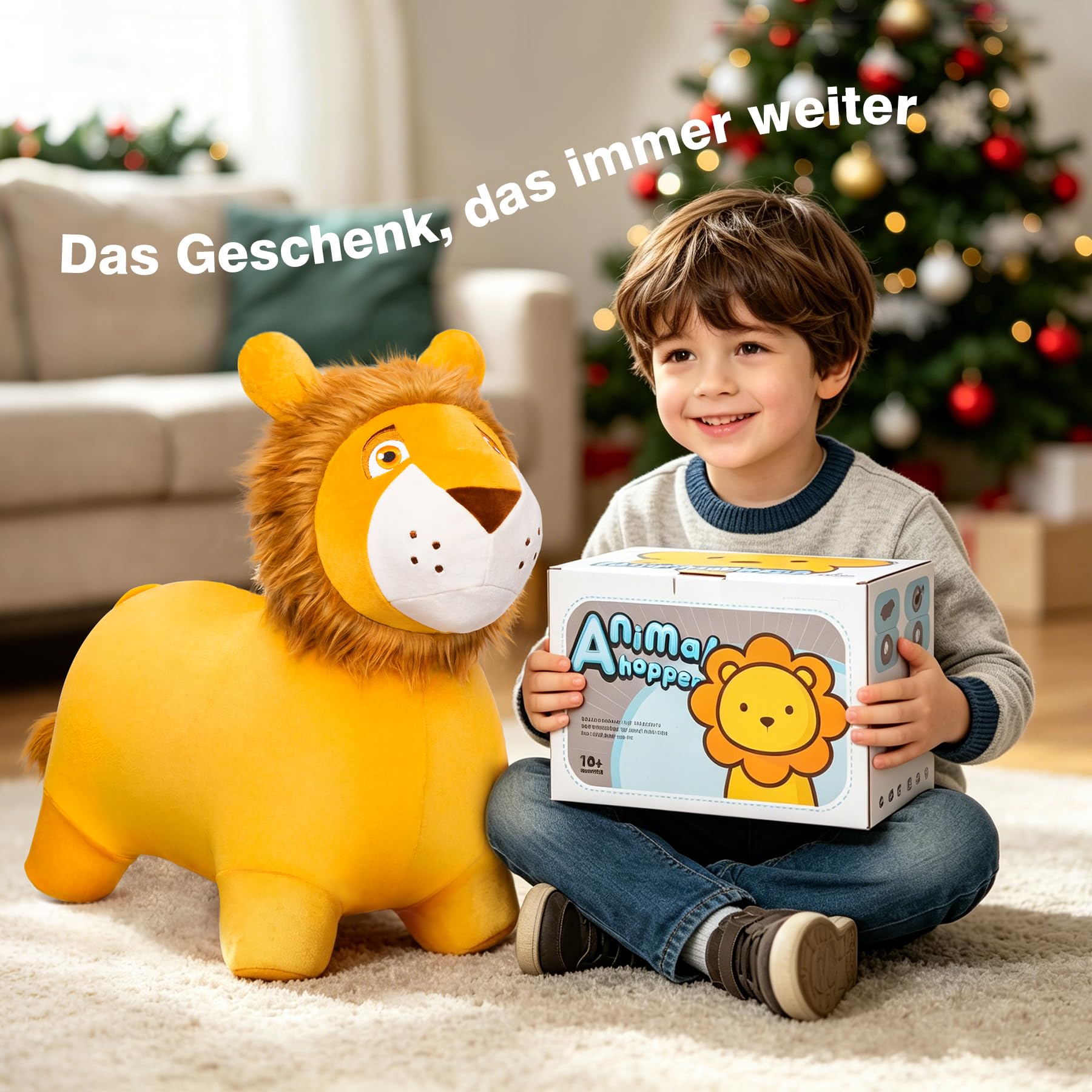 Vastoy Löwe Hüpftier für Kinder ab 1 Jahr Aufblasbar Hüpfpferd mit Pumpe | 100kg Belastbar Hüpftiere PVC Sprungpferd Springspielzeug für Innen Außen Garten Oster Weihnachten Geschenke Jungen Mädchen