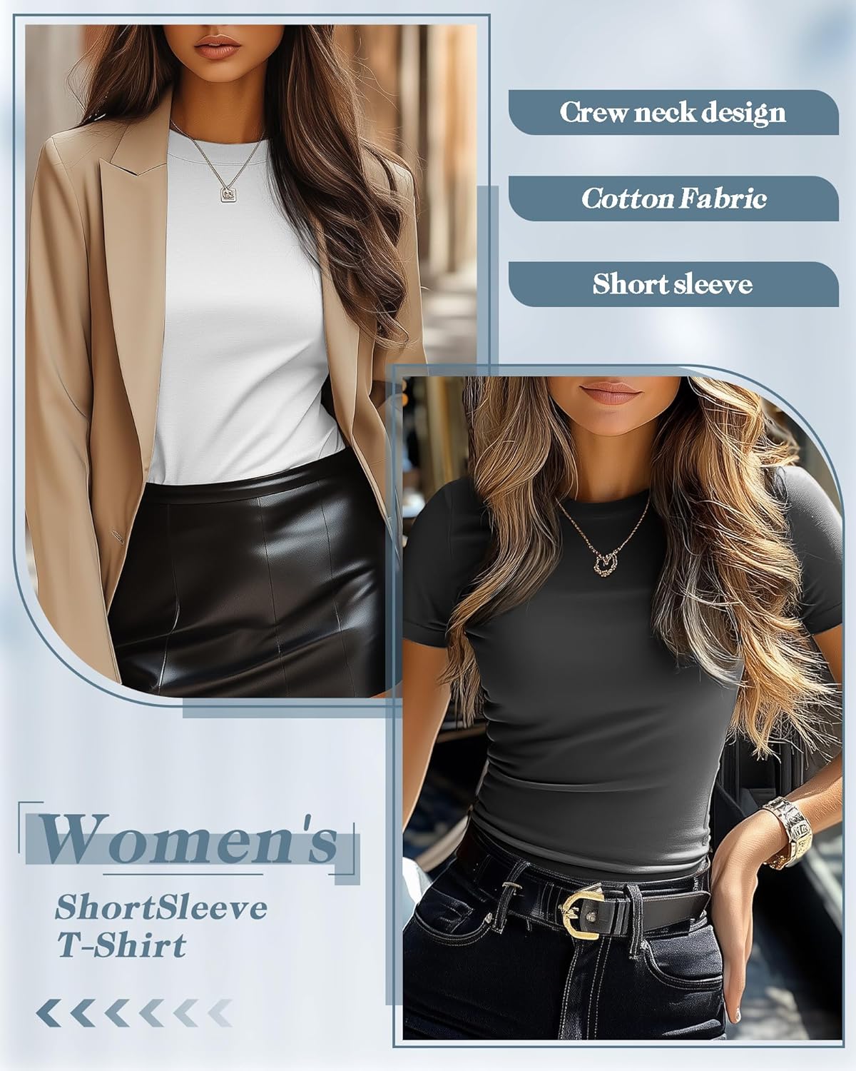 Neer 6 Pack Fitted Basic T-Shirts for Women Bulk, Tight Crewneck Short Sleeve Tops Multipack Slim Casual Summer Tees Blouse - Image 2