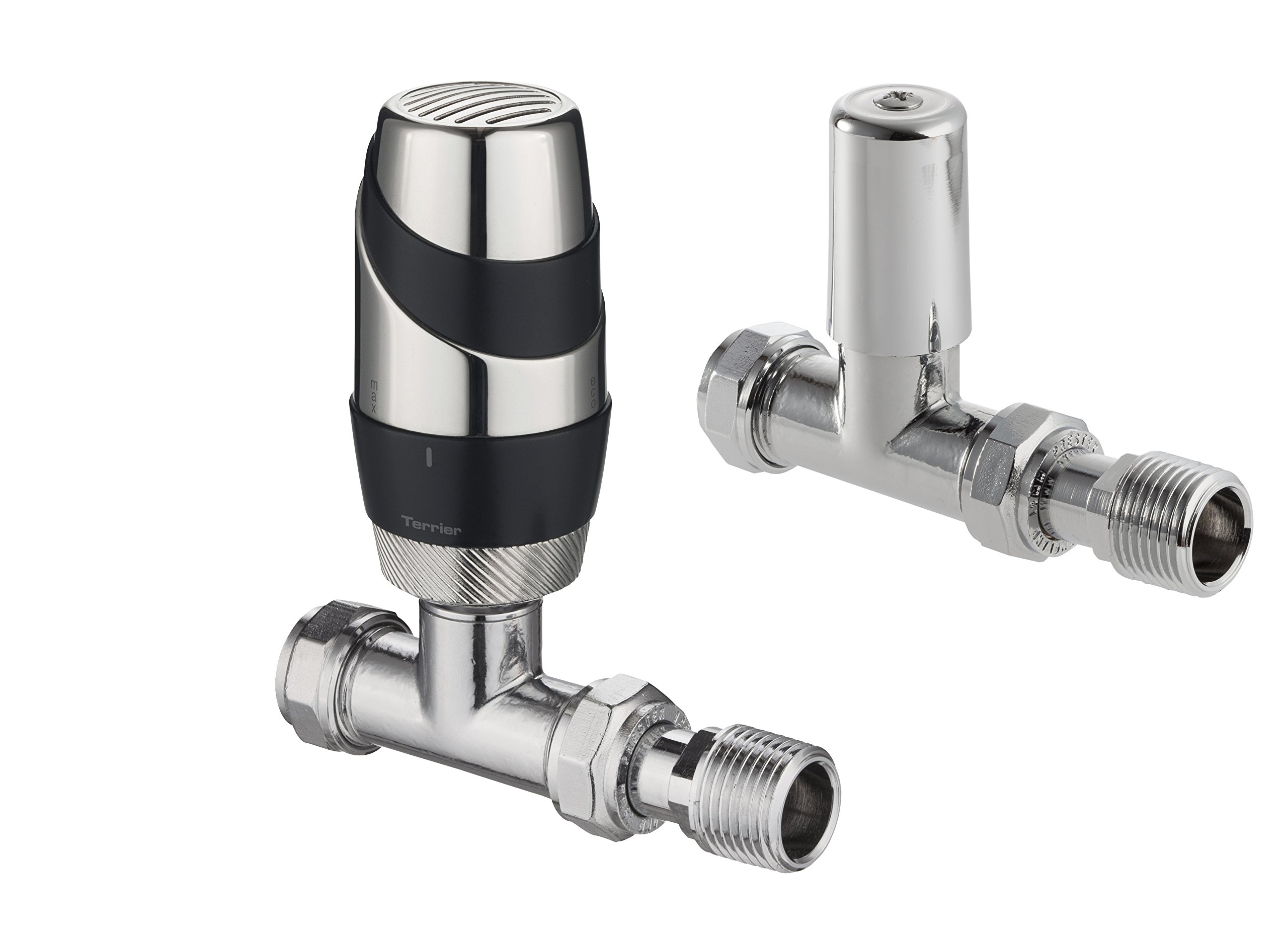 Terrier 632323 Thermostatic Radiator Anthracite and Chrome 15mm Connection Straight Body & Matching CP lockshield Valve