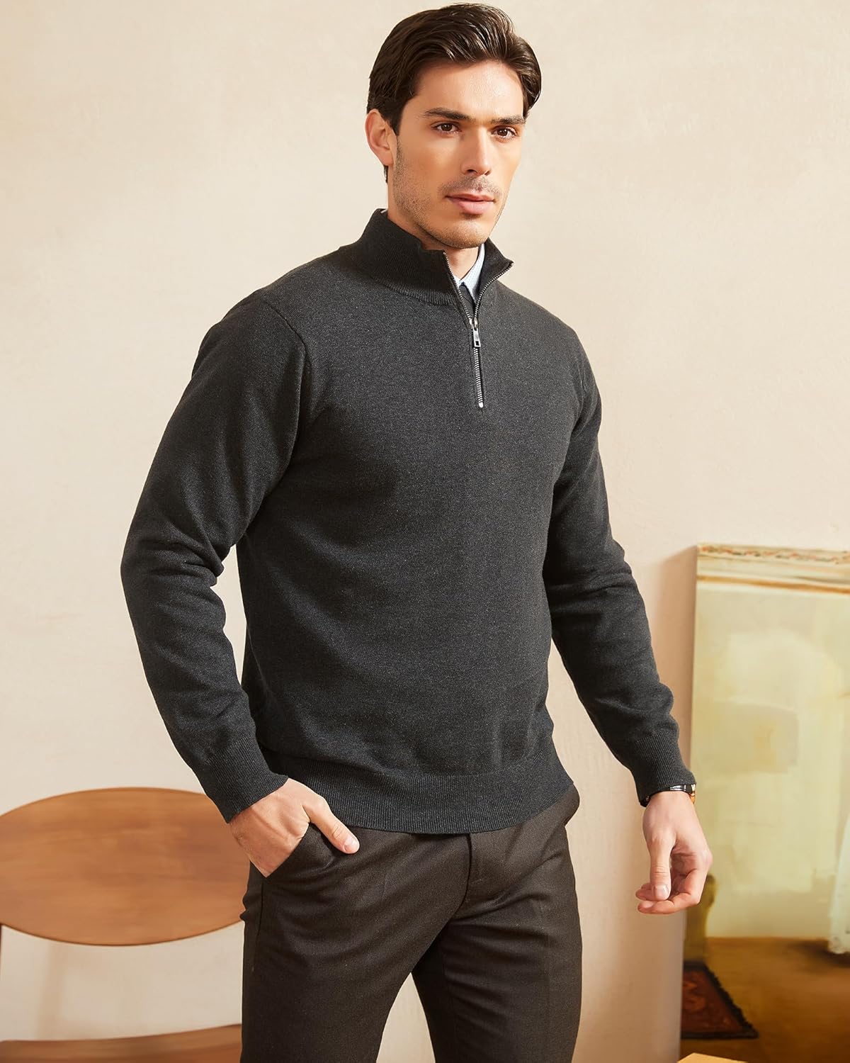 Kallspin Men's Quarter Zip Sweater Pullover Pure Cotton Long Sleeve Sweater Knit Lightweight Casual Business Style - Image 6