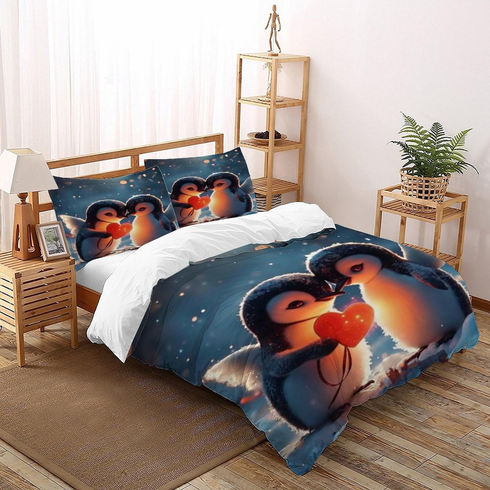 Housses de couettes pingouins 260x220cm pour un lit deux personnes infroissable et doux