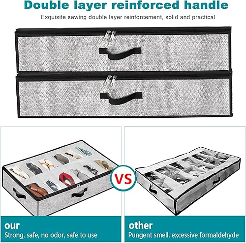 Miniatura 4 de Organizador de almacenamiento de zapatos debajo de la cama para armario, paquete de 2 unidades, se adapta a 24 pares de cajas de contenedores de