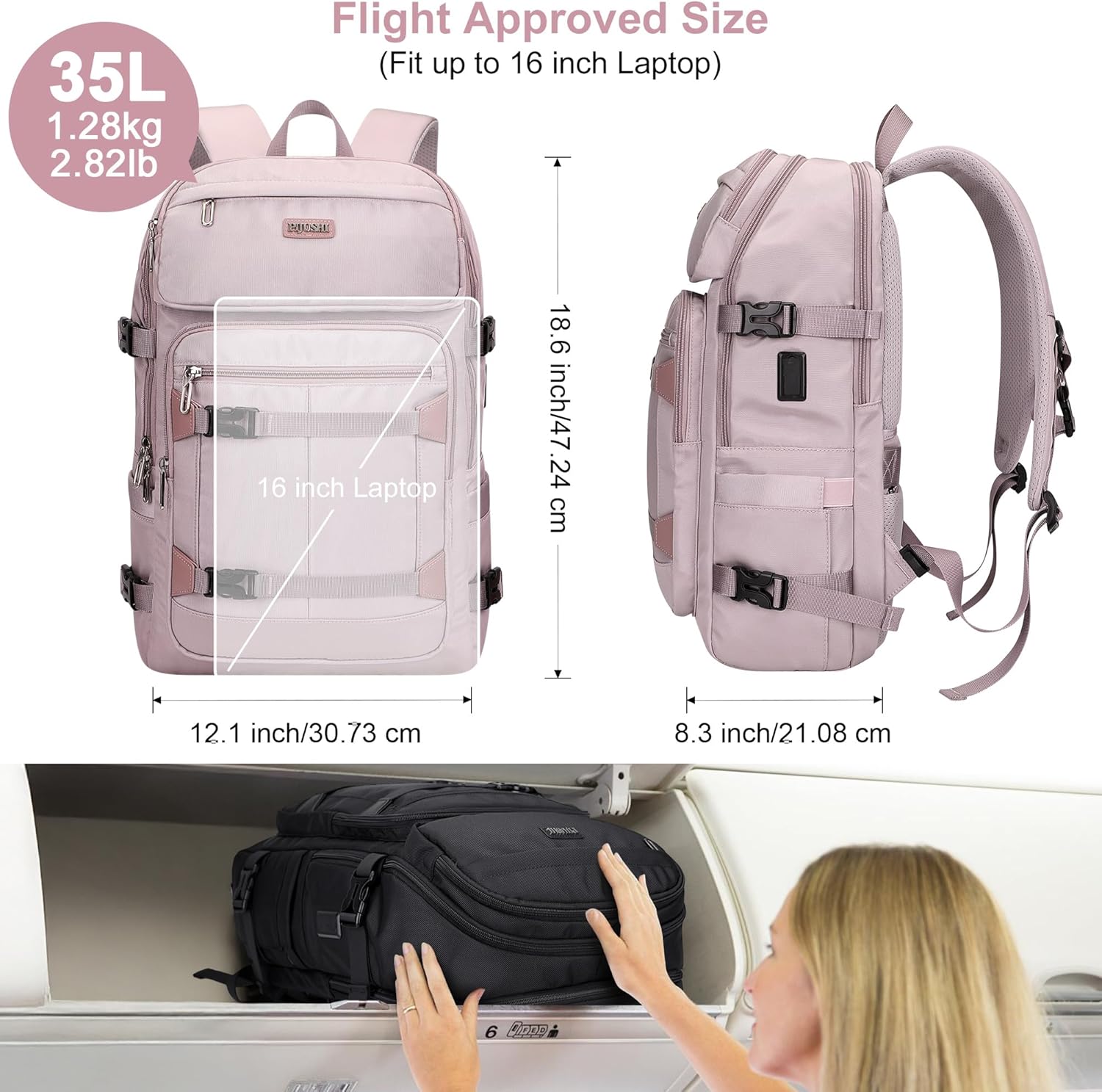 PIJUSHI Travel Backpack for Women Flight Aprroved Carry on Bag Large Casual Luggage Backpack Fit 16 inch Laptop(PE050 Ashen Purple) - Image 5