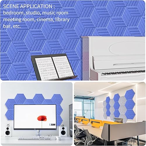 Miniatura 6 de KOIGO Paquete de 12 paneles acústicos hexagonales autoadhesivos  Paneles acústicos de 14 x 12 x 0.4 pulgadas, absorbentes de sonido, espuma