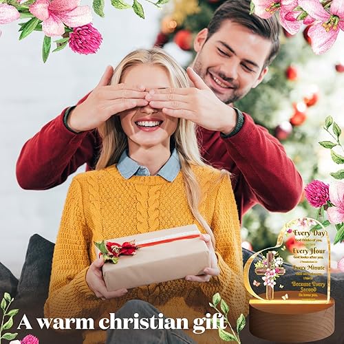 Miniatura 6 de Versículos bíblicos de Navidad para mujeres, regalos de lámpara cristiana, regalo inspirador religioso de Jesús, luz nocturna de corazón de acrílico