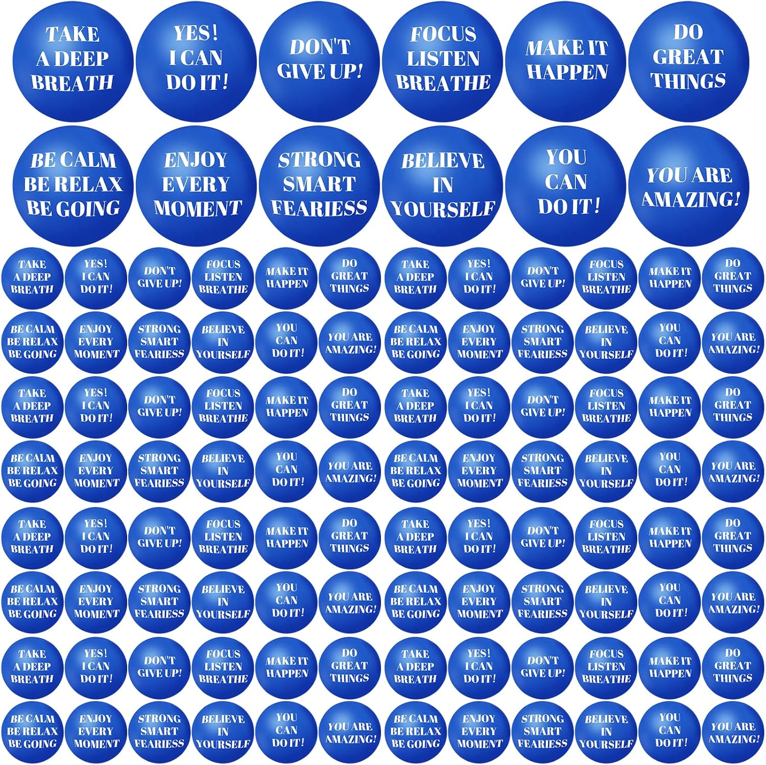 96 Pieces Motivational Stress Balls 2 Inch Inspirational Stress Relief Ball Bulk Hand Exercise Balls Encouraging Blue Foam Balls Anxiety Small Balls with Quotes for Kids Adults Teens, 12 Styles