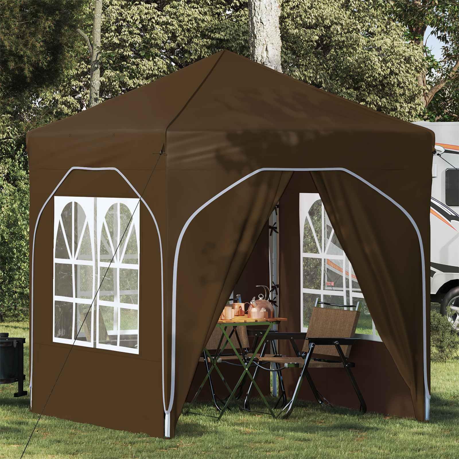 Namiot imprezowy Pop-up 192 x 192 x 245 cm, kolor taupe 210D Oxford, wodoszczelny, składany, z 4 ściankami bocznymi, odporna na działanie promieni UV, stabilna rama stalowa, składany, do