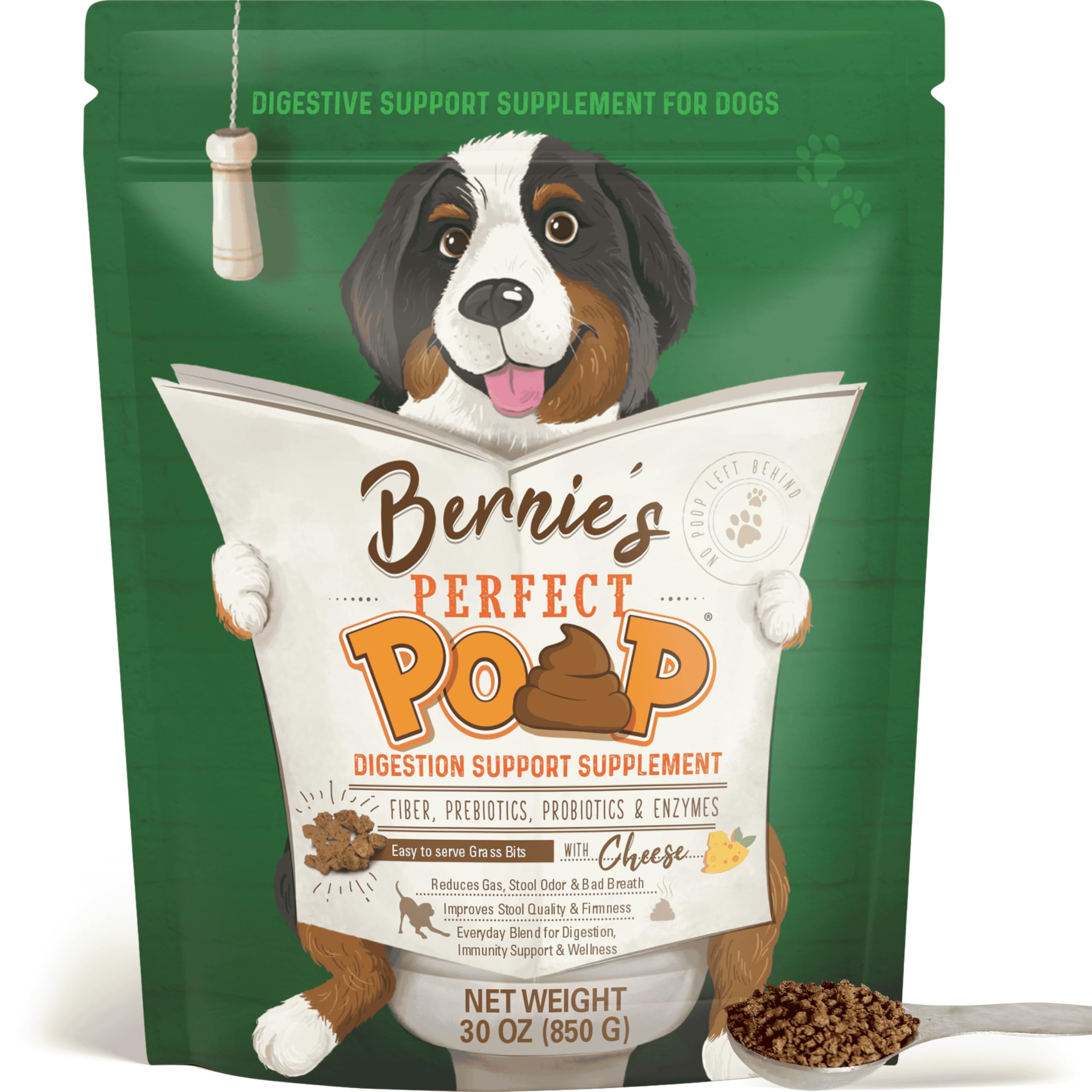 Perfect Poop Digestion & General Health Supplement for Dogs: Fiber, Prebiotics, Probiotics & Enzymes Relieves Digestive Conditions, Optimizes Stool, and Improves Health (Cheddar Cheese, 30.0)