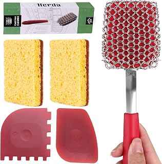 5 Pcs Cast Iron Cleaning Kit Pan Pot Wok Scraper Tool Skillet Sponge Metal Sponge Stainless Steel Brush Scrubber Scouring Pad, Steel Dish Scrub Chainmail Pan Scrubber Cast Iron Cleaner