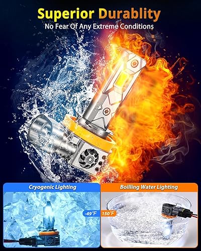 Vista 47 de FAHREN Bombilla LED 9007, 50000LM súper brillante, 6500K blanco frío, bombillas de conducción HB5 de luz alta/baja con ventilador, 60000+ Ultra