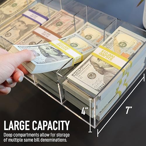 Miniatura 3 de Bandeja transparente para monedas, organizador de efectivo de 5 compartimentos, caja de almacenamiento de dinero, 300 envoltorios de monedas