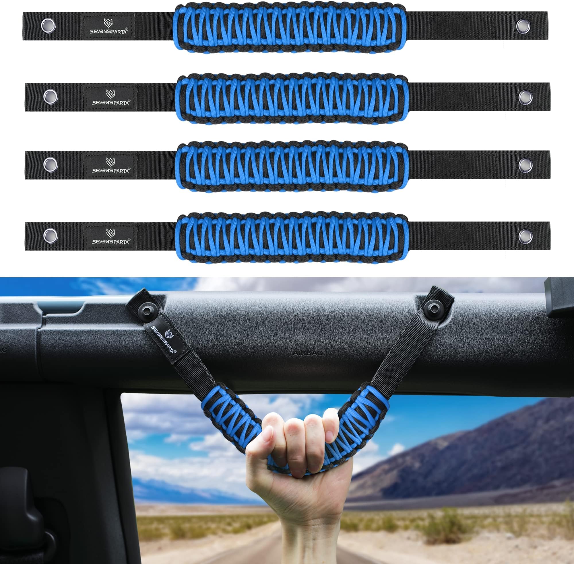 SEVEN SPARTA 4 Pack Roll Bar Grab Handles Compatible with Ford Bronco 2021-2025 2/4 Door, Paracord Grip Handle, Replacement for Bronco Interior Accessories (Not Compatible with Bronco Sport)