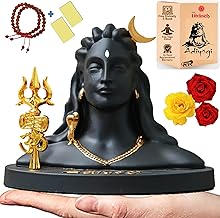 Divinely Adiyogi Idol 5.5 Inch | Handmade Shiva Figurine with Trishul & Rudraksha | Adiyogi Statue for Car Dashboard | Matte Black Decor Piece | Adiyogi Shiva Statue for Home & Meditation
