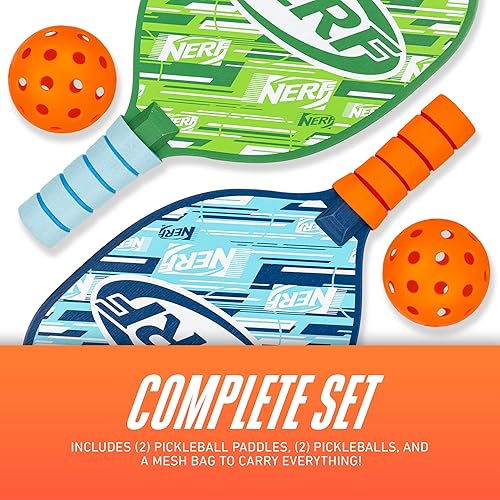 Miniatura 5 de NERF 2 Player Pickleball Paddle Set - Youth Pickleball Equipment Set - (2) Wooden Paddles with Foam Grips + (2) Outdoor Balls for Kids - Carry Bag