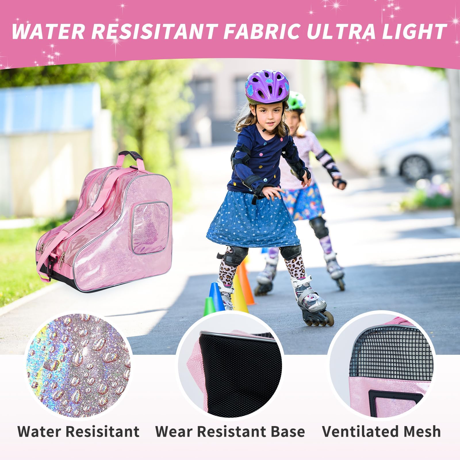 NUKied Sac à patins à roulettes respirant avec bandoulière réglable, grande capacité, patins à glace assortis pour enfants et adultes