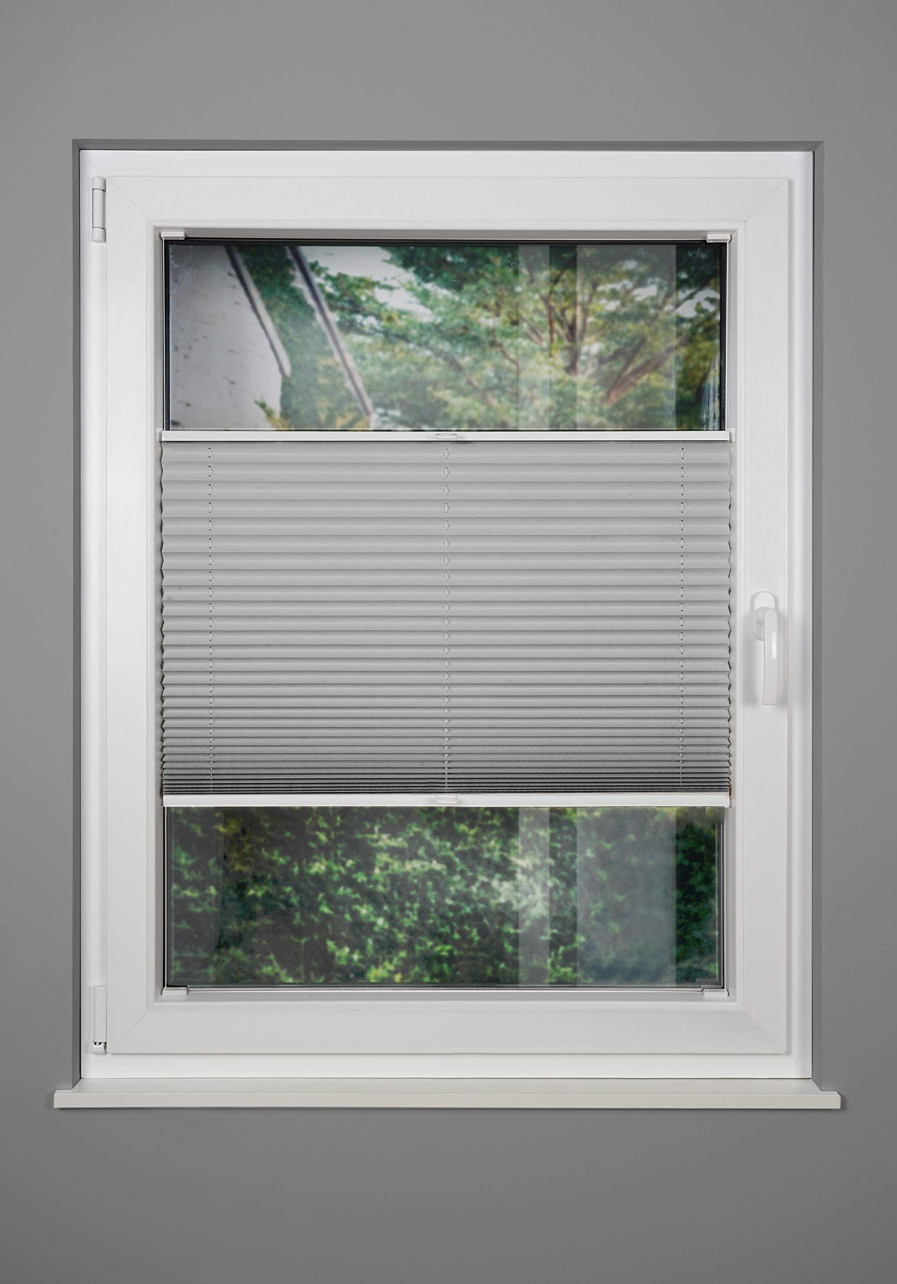 Plissee nach Maß für alle Fenster innen Montage in Glasleiste mit Spannschuh Sonnenschutz Rollo Sichtschutz Blickdicht Silber B: 30-40 cm, H: 151-200 cm
