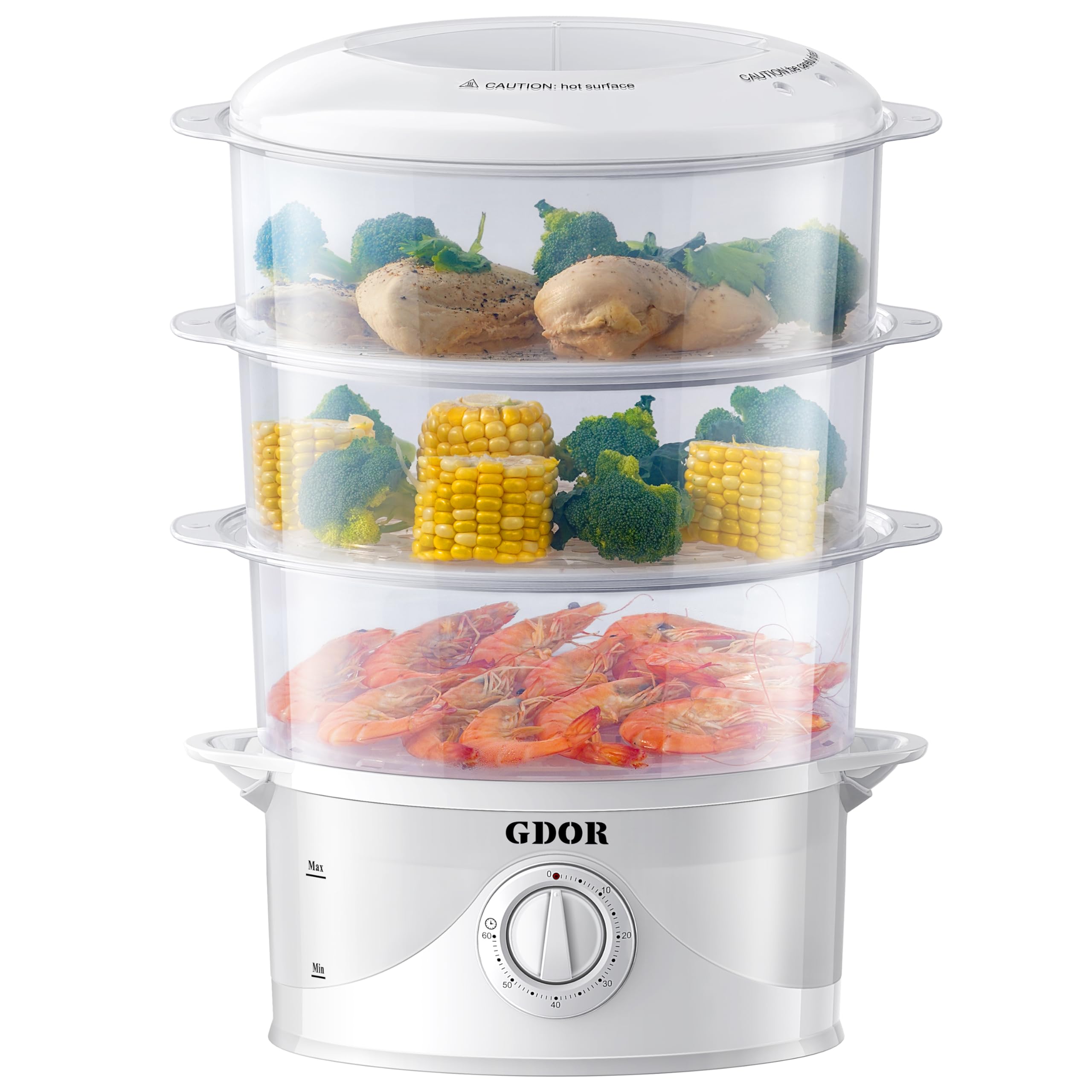 Vaporizador eléctrico de 3 niveles para cocinar, vaporizador de verduras de 800 W para cocción simultánea rápida, apto para lavavajillas, protección contra hervir en seco, temporizador de 60
