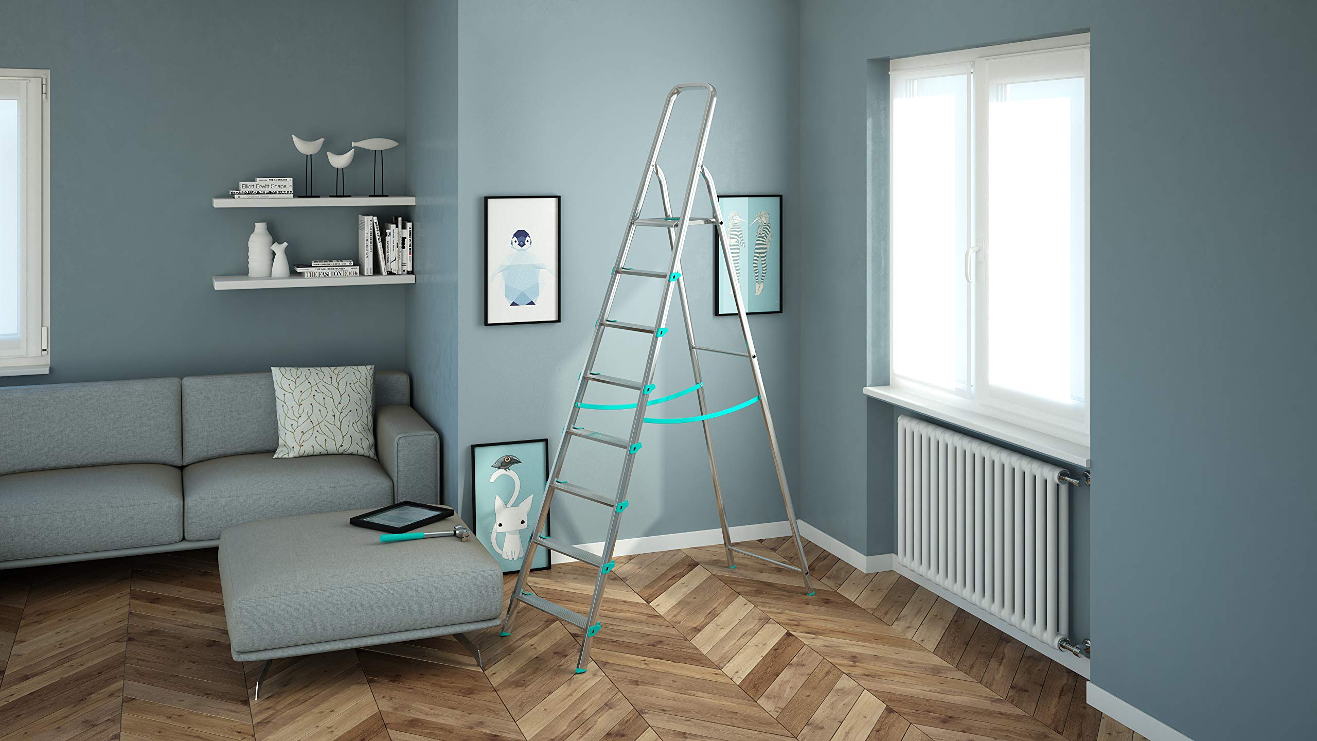 SCALA ALLUMINIO COLOMBO 8 GRADINI PORTATA 150 KG ART. S107A08W Silver
