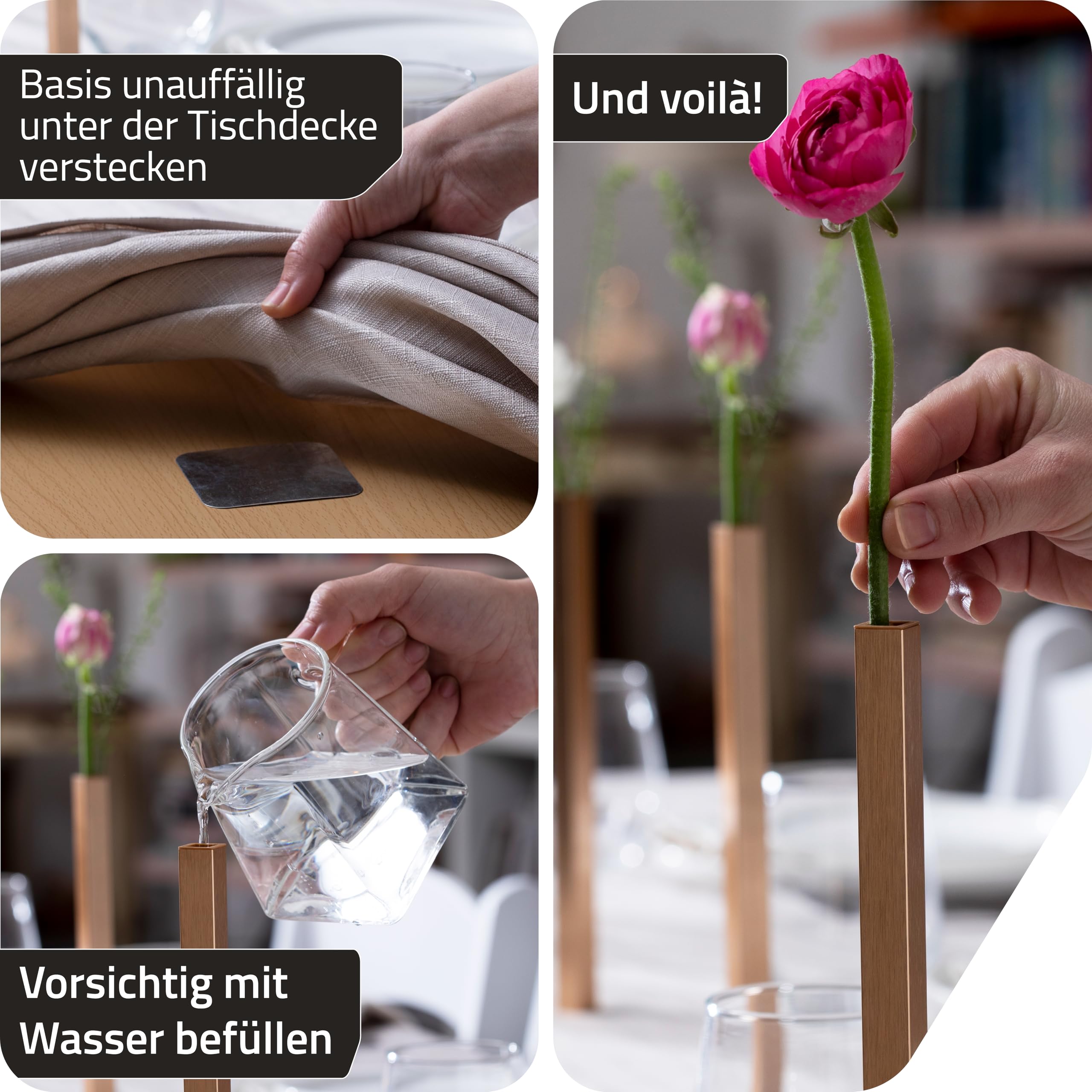 PELEG DESIGN Magnetische Blumenvase – Mini Vasen für Tischdeko | Set mit 5 kleinen Silbervasen aus Aluminium – Vasen Set für Wohn- und Gartendekoration, für echte und künstliche Blumen (Gold)