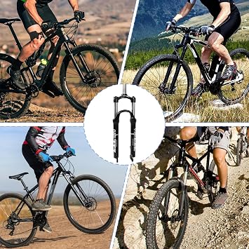 26/27.5/29 MTB Suspension Fork,100mm Travel, 9mm QR,100mm Spacing Hub,28.6mm Straight Tube,Crown Lockout,Aluminum Alloy Shock Absorber XC Mountain Bike Front Fork