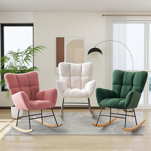 Miniatura 7 de Mecedora tapizada para guardería, mecedora tapizada de peluche, asiento acolchado con respaldo alto, silla auxiliar cómoda para sala de estar,