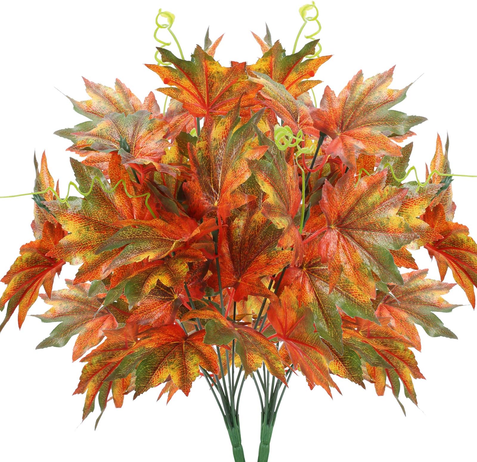 2 PCS Artificial Fall Leaves Decor Fall Foliage Stems Maple Leaves Autumn Silk Fake Leaf Shrubs Faux Plants for Thanksgiving Indoor Outdoor Home Decoration