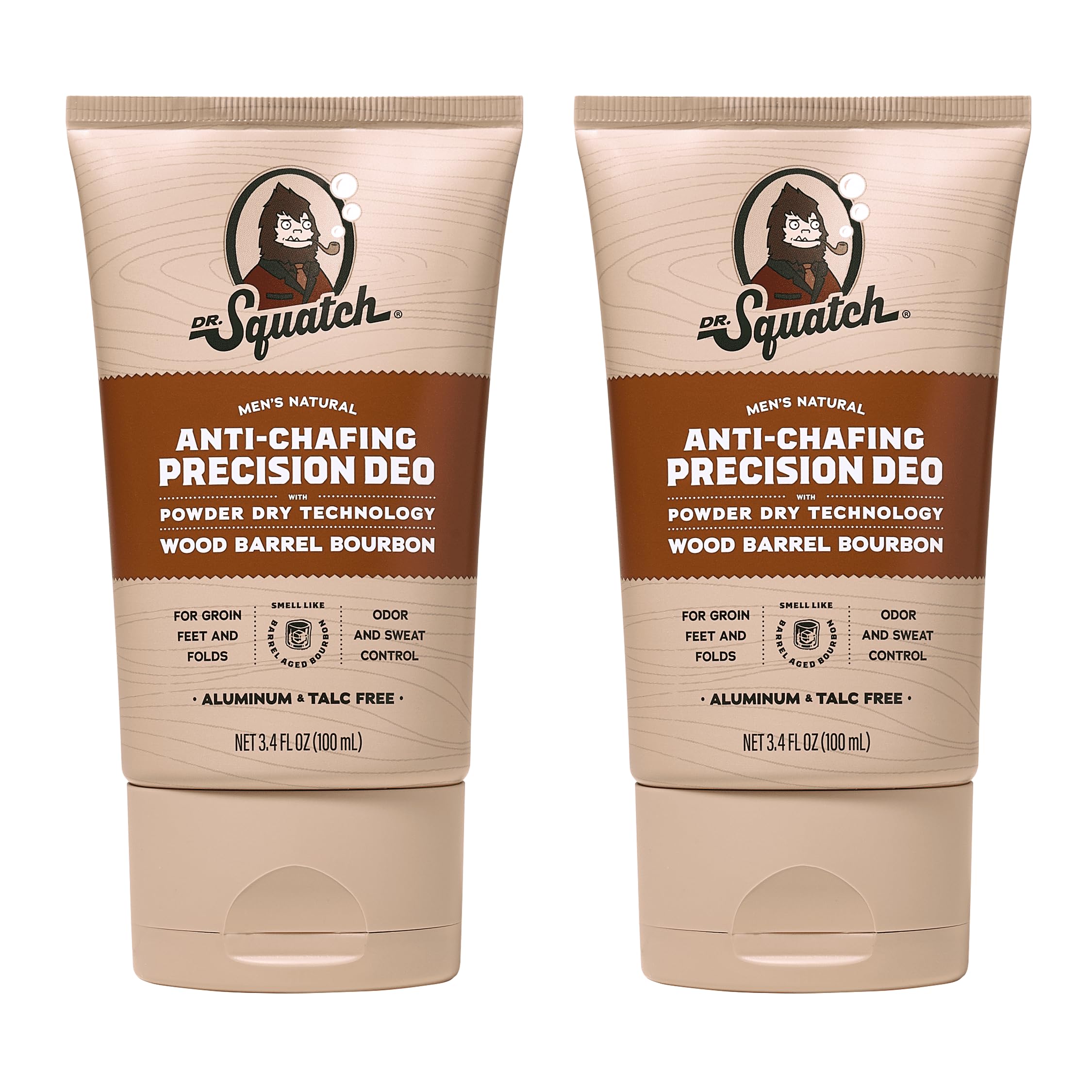 Dr. SquatchPrecision Deo Dry Lotion - No Mess Body Powder Lotion for Men - Made With Natural Ingredients - 2 Pack Wood Barrel Bourbon