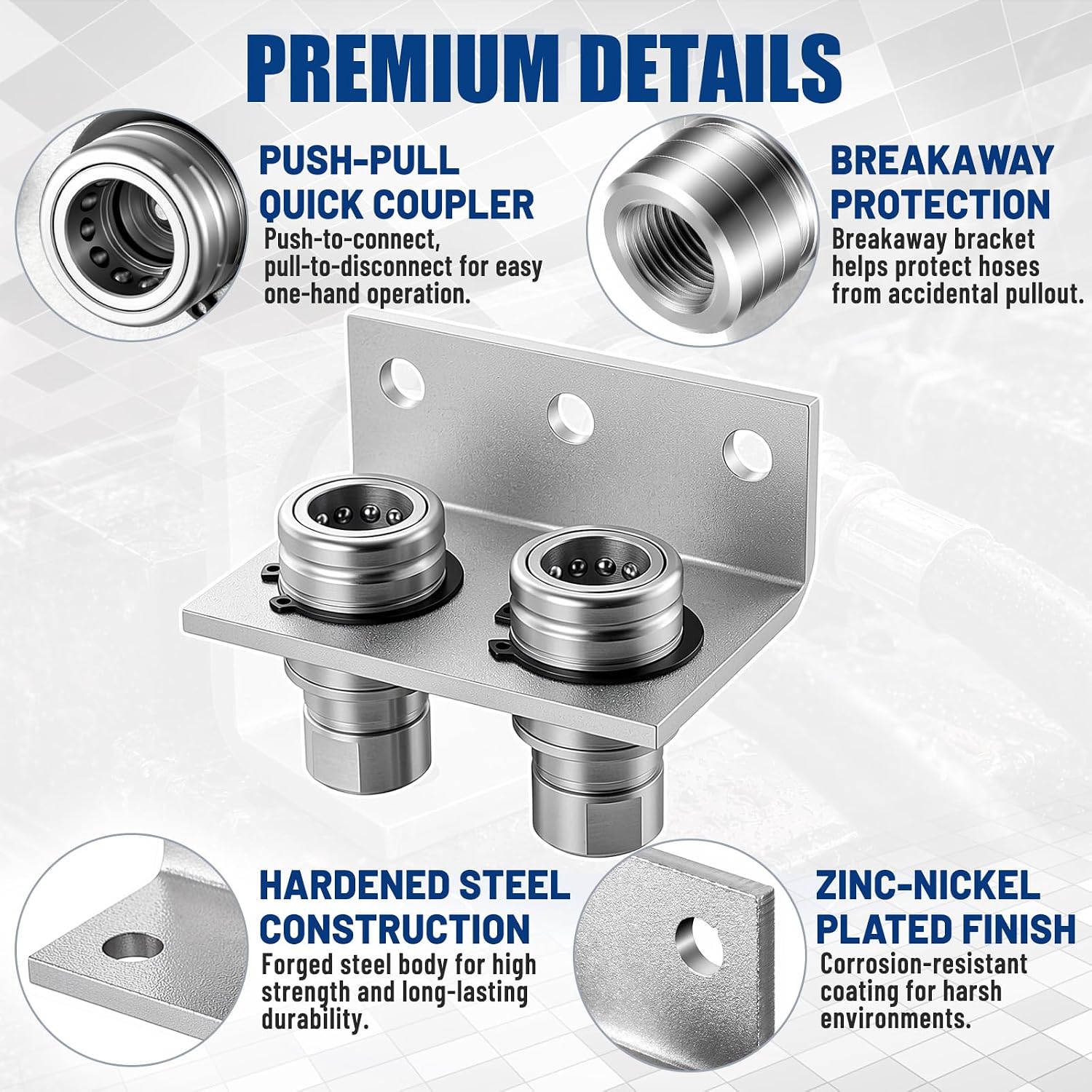 2 Pack 1/2" NPT Hydraulic Breakaway Coupling Bracket Set