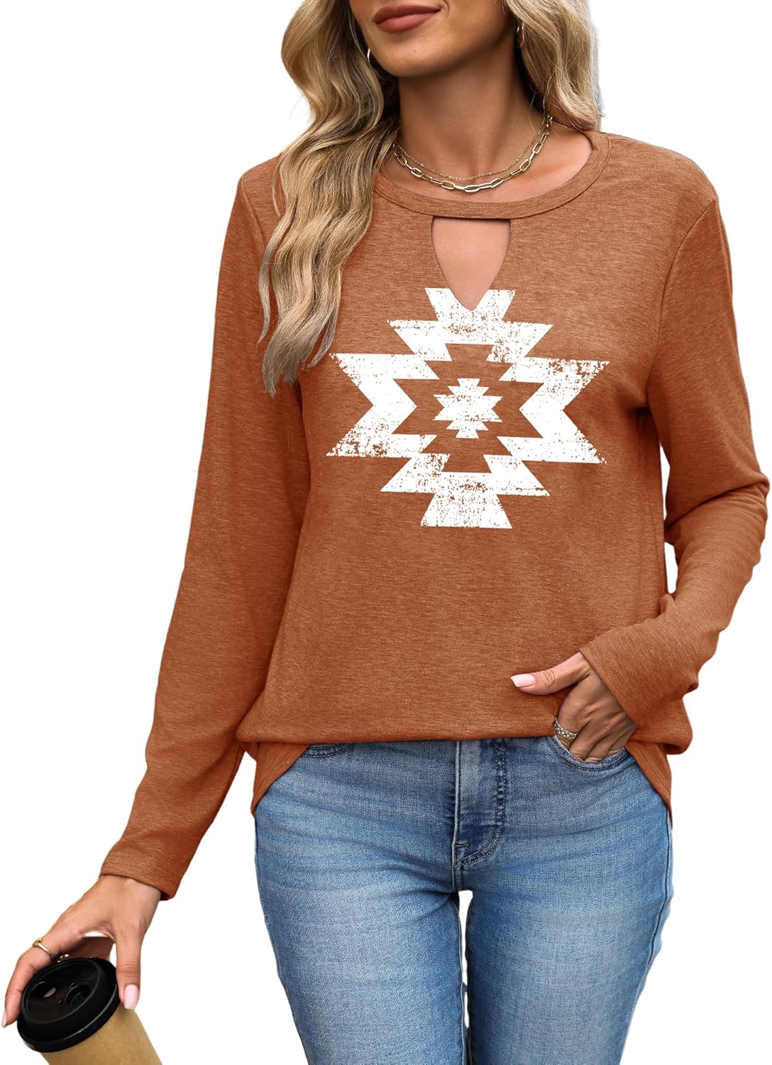 Binshre Western Country Concert Outfits Women Long Sleeve Keyhole Sexy V Neck T Shirts Vintage Rodeo Cowgirl Graphic Tees - Image 7