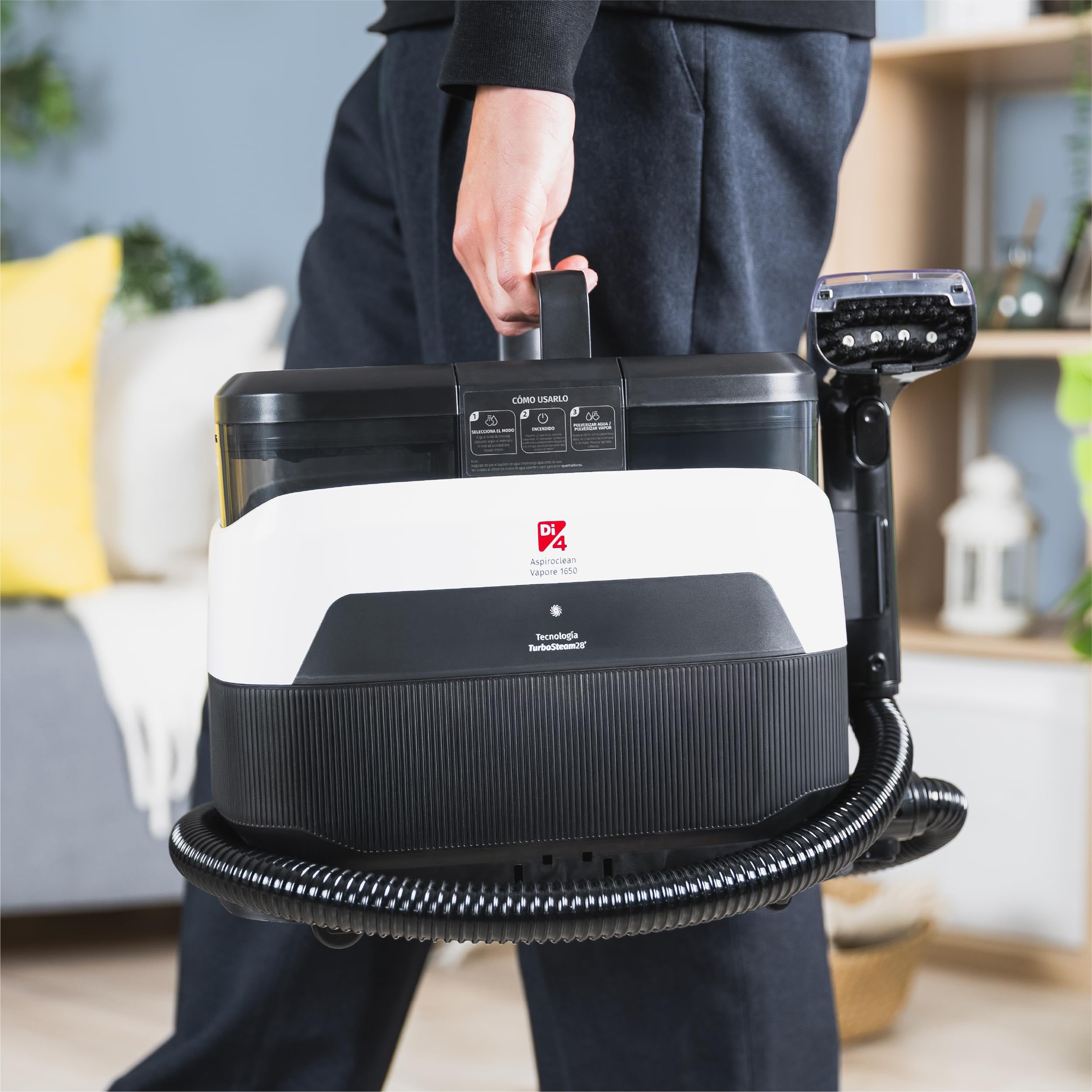 Di4 Aspiroclean Vapore 1650, Pulitore a Vapore, Potenza 1650W, Funzione Acqua Calda e Vapore, Doppio Serbatoio, Pulitore a Vapore per Divano, Tappeti, Tappezzeria e Auto, Accessori Inclusi, Lavavetri
