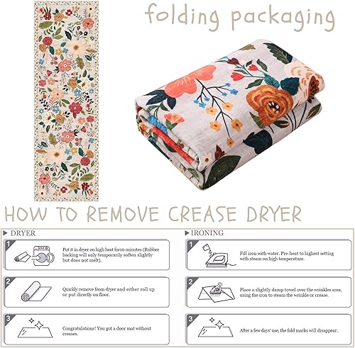 Miniatura 8 de Rugcomf Alfombra de pasillo para pasillos, cocina, antideslizante, 2 pies 6 x 8 pies, alfombras lavables con parte trasera de goma, alfombra floral