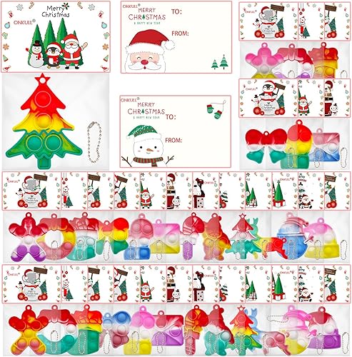 Christmas Party Favors, Fidget Toy Pack, Keychain Bubble Pop Toys, Party Favors, Goodie Bag Stuffers with Keychain Toys, Stress Relief Toys Xmas