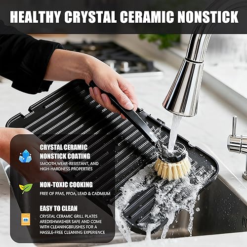 Miniatura 2 de CATTLEMAN Panini Grill Press Sandwichera con placas extraíbles, parrilla interior 6 en 1 y plancha eléctrica con termómetro para carne, placas